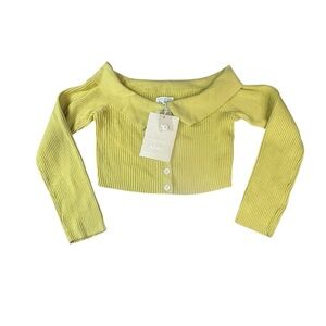 Y2K Ribbed Knit Cropped Cardigan by SABO Chartreuse Lime 100% Cotton L (8) D108